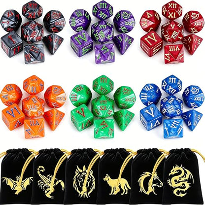 CiaraQ Polyhedral Dice Set - DND Role Playing Dice | Acrylic RPG Dice for Dungeons and Dragons MTG Table Games, Multicolor, 42pcs - color: Green/Purple/Black/Red/Blue/Orange