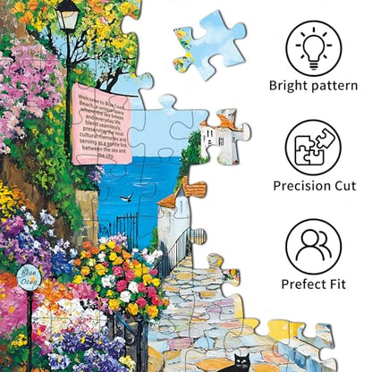 Puzzles for Adults 1000 Pieces,Charming Coastal Path Jigsaw Puzzle with 1:1 HD Poster, Perfect Interlocking No Dust, Stress Relief Ideal Gift for Family Games - color: Charming Coastal Path