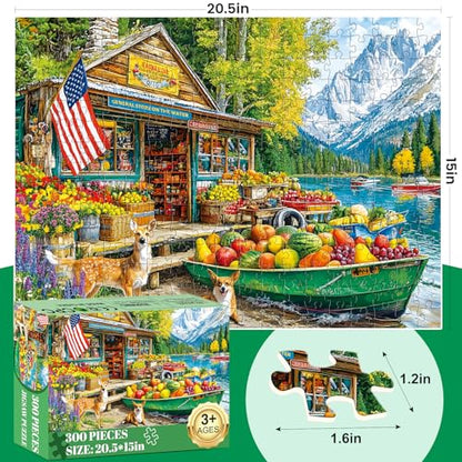 300 Piece Puzzles for Adults,Country Store Puzzles for Adults Children Seniors,Large Piece Dog Deer Fruit Puzzle for Kids Ages 8-10 10-12,Fun Challenging Landscape Family Puzzle Game Nights,20.5*15in - style: Grocery Store