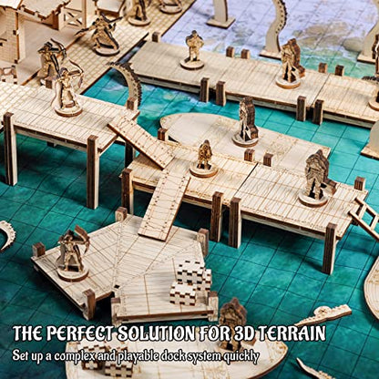CZYY DND Dock Expansion Set, 7 Modular Terrain Pieces | Build Bridges, Piers & Walkways, Modular 1 in Grid, Unfinished Paintable Birch Plywood, For Tabletop RPGs - style: style2