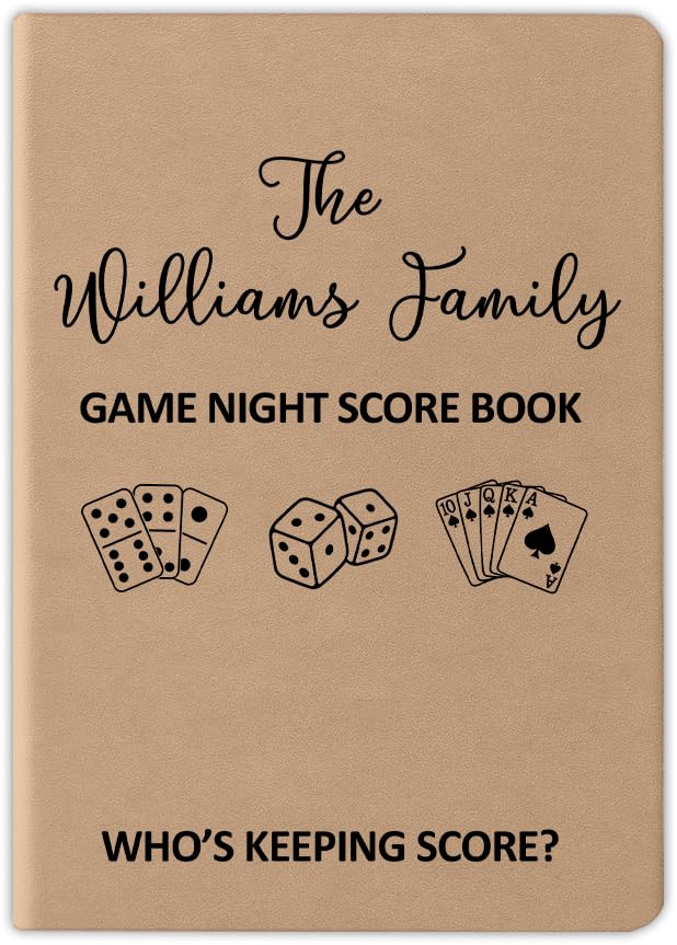 Personalized Game Night Score Book, Board Game Score Book Personalized Leather Journal, Game Night Notebook, Who Is Keeping Score Notebook For Family, Couples, Grandparents, Board Game Lover (Khaki)