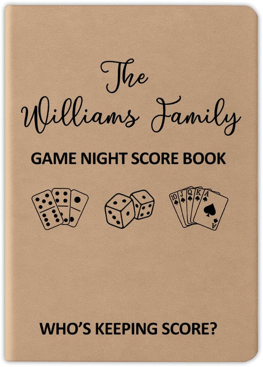 Personalized Game Night Score Book, Board Game Score Book Personalized Leather Journal, Game Night Notebook, Who Is Keeping Score Notebook For Family, Couples, Grandparents, Board Game Lover (Khaki)