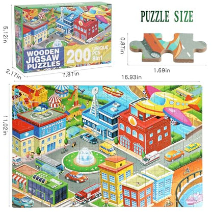 Jigsaw Puzzle Suitable for Children Aged 6-8. for Children Aged 8-10 - City Scenery 200-piece Jigsaw Puzzle. an Educational Toy Suitable for Boys and Girls, a Learning aid. - color: Traffic