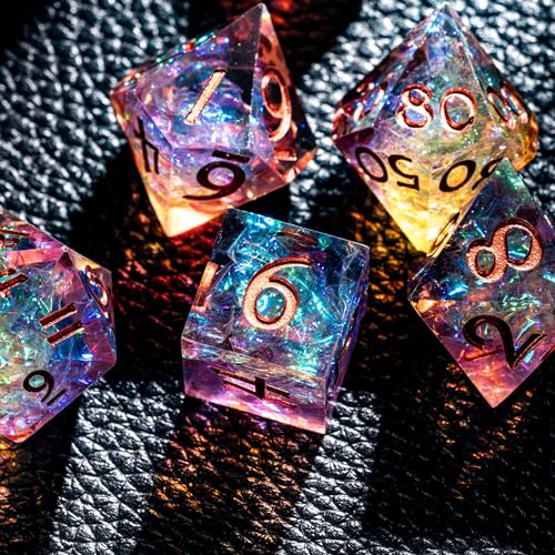 7PCS DND Dice Set,Transparent Sharp Edge Dice Set D&D RPG Polyhedral Die,for Dungeons and Dragons TTRPG Games Roleplaying Games Pathfinder,with Gift Box(Purple and Orange) - color: Purple and Orange