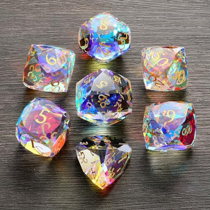 DNDND 7-Piece Prism Glass D&D Dice Set - Rainbow Multifaceted RPG Dice for Dungeons & Dragons, Tabletop Gaming, Collectors | Premium Gift Box & Durable Design (Rainbow) - color: Rainbow