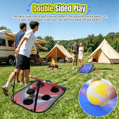 ROSE ME Corn Hole Boards Set, Double Sided, Portable, 3x2 ft, with 5 Holes | Collapsible, with 8 Bean Bags, 12 Sticky Balls, Free Carry Case, Adults Outdoor Toss Games for Yard Lawn Beach Indoor