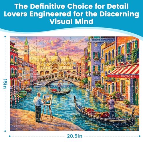 Romantic Venice Canal 300 Piece Jigsaw Puzzle, Italian Scenery | Fun and Challenging Puzzle for Family Time, Relaxing Gift for Adults, Kids, Seniors, 20.5 x 15 in - style: Venetian Sunset Canal