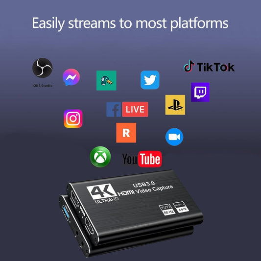 Video Capture Card Nintendo Switch, 4K HDMI Video Capture Card, 1080P 60FPS, HDMI to USB 3.0 Capture Card for Streaming Work with Camera/Xbox/PS4/PS5/PC/OBS - color: Black