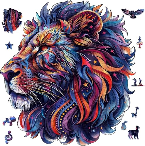 Qiuenisray Wooden Puzzles for Adults 300 Pieces, Lion Jigsaw Wood Puzzles | Wood Challenging Puzzle, FSC Certified Wall Decor, Royal Unique Shape Animal Adult Puzzle, Gift for Family Game 11.7x12.6 in - color: Lion, size: 300pcs
