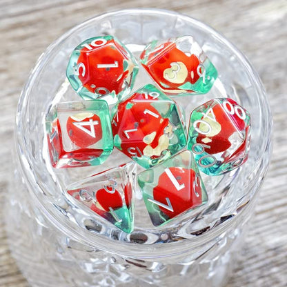 Sage's Portal Familiars and Reagents Resin DND Dice Set Polyhedral Dice Set for Dungeons and Dragons RPG Tabletop TTRPG (Magic Apples) - color: Magic Apples