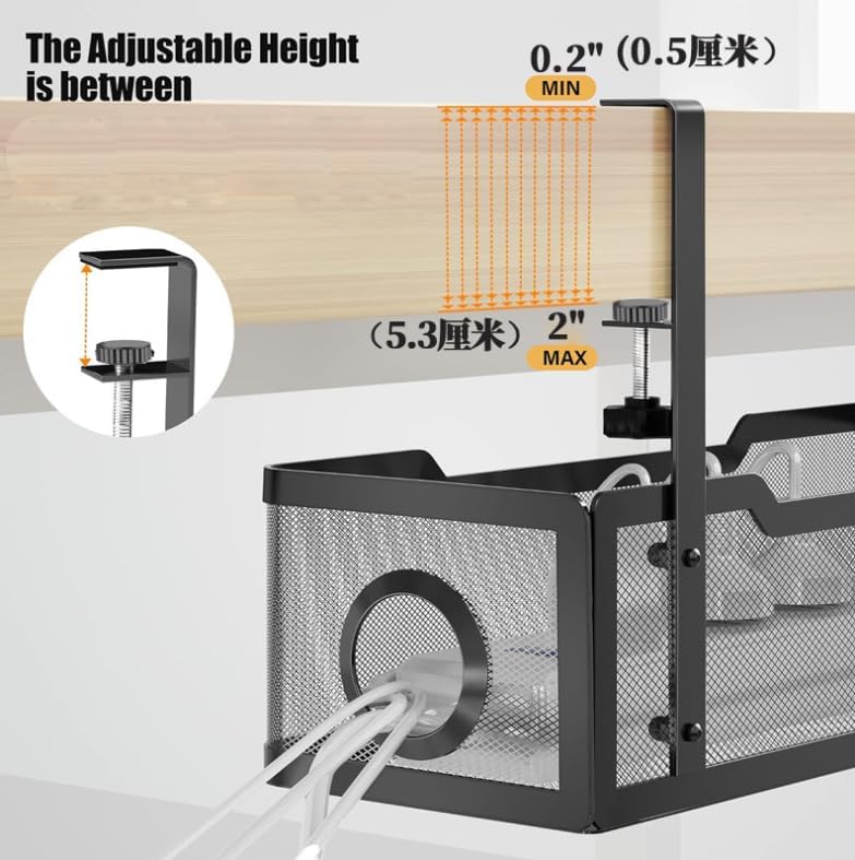 Under Desk Cable Management Tray with Clamp – No Drill Wire Organizer for Office & Home, Cord Management Box – No Damage to Desk