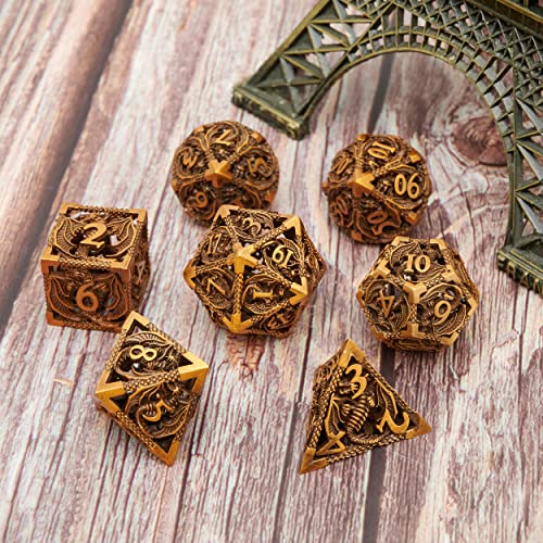 DND Dice Set Metal Dice Dungeons and Dragons Dice Gift Polyhedral Dice Set Role Playing Dice D20 Hollow Polyhedral Dices Sets for Dungeons and Dragons RPG MTG Table Games - color: Ancient Gold