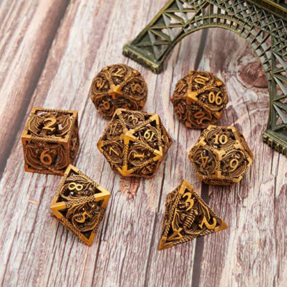 DND Dice Set Metal Dice Dungeons and Dragons Dice Gift Polyhedral Dice Set Role Playing Dice D20 Hollow Polyhedral Dices Sets for Dungeons and Dragons RPG MTG Table Games - color: Ancient Gold