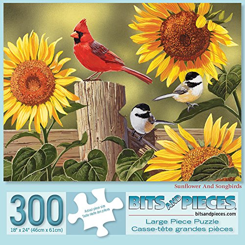 Bits and Pieces Sunflower and Songbirds Jigsaw Puzzle by William Vanderdasson - 300 (18"x24") - Colorful Garden Birds for Adults (300 Piece Puzzle) - size: 300 Piece Puzzle