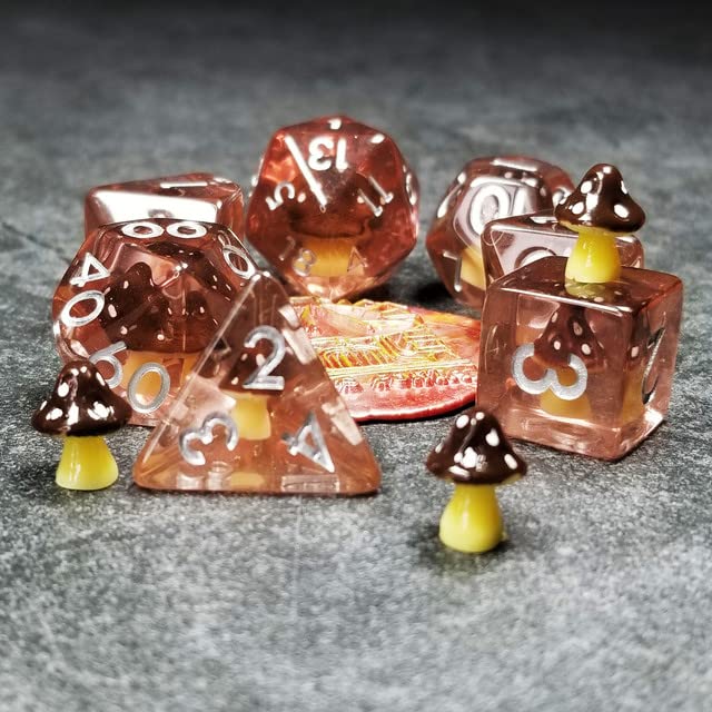 Sage's Portal Familiars and Reagents Resin DND Dice Set Polyhedral Dice Set for Dungeons and Dragons RPG Tabletop TTRPG (Black Magic Shrooms) - color: Black Magic Shrooms