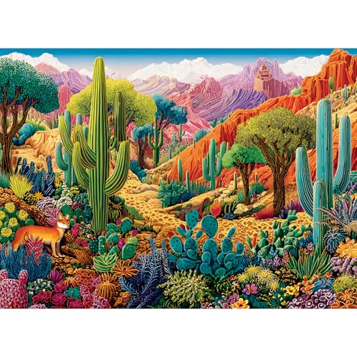 500 Piece Jigsaw Puzzles for Adults, Colorful Desert 500 Piece Puzzle, Vibrant Landscape with Cacti, Fox and Mountains Jigsaw Puzzles, Relaxing Gift for Adults, Seniors, 20.5 x 15 in - style: DESERT