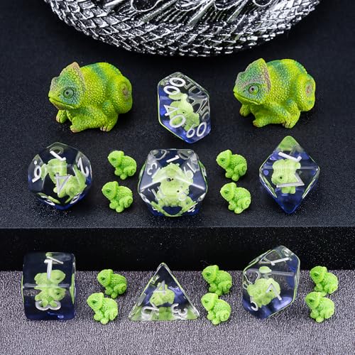 Resin Sheep Dice Set,Polyhedral Dice Sheep Inclusion Dice,RPG D and D Dice Set for Role Playing Games for 15 Years and Up - color: Lizard