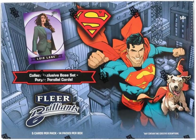 2025 Fleer Brilliants Superman Series Factory Sealed 70 Card Mega Box with Chance for Exclusive Purple Parallel Cards and Green Kryptonite Parallels Plus