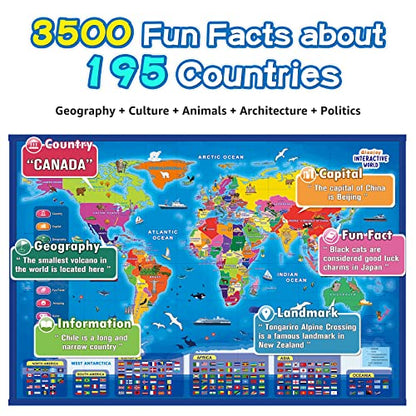 Qiaojoy Bilingual Interactive for Kids Talking USA Map World Map for Kids Learning, Geography Toys Games Educational Electronic Map Personalized Gift/Toys for 4 5 6 7 8 9 10 Year Old Girls/Boys - style: USA & World Map