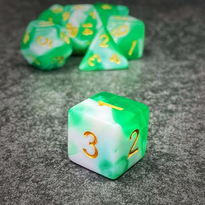 Sage’s Portal Stones DND Dice Set Acrylic Opaque 7-PC Polyhedral DND Dice Set for Dungeons and Dragons D&D Sage’s Cantrips RPG Tabletop TTRPG (Green/White) - color: Green/White