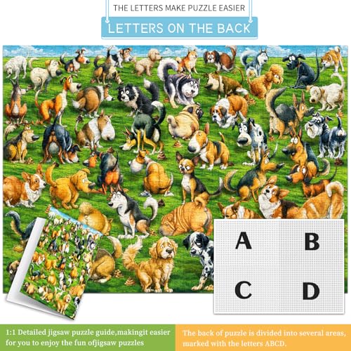 HUADADA 1000 Piece Puzzle for Adults -Fun Dog Puzzles 1000 Pieces, Anti-Glare Matte Print, 70x50cm, Family Jigsaws Puzzles Game - color: Fun Dog