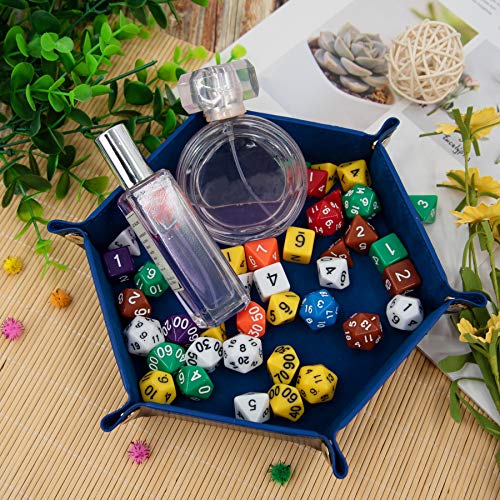 SIQUK 2 Pieces Dice Tray PU Leather Dice Folding Hexagon Tray Dice Holder for Dice Games Like RPG, DND and Other Table Games (Red and Royal Blue) - color: Red and Royalblue