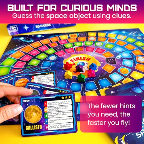 QUOKKA Space Board Game for Kids Ages 8-12 and Families – Fun Space Trivia Game with 50 Cards, Colorful Tokens & Game Board – Learn Planets, Moons Facts – Educational Family Games - color: 4. Space Board Game