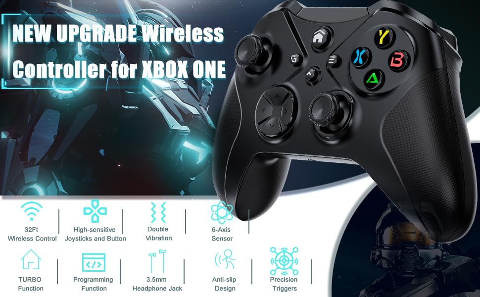 Xexvyrin Wireless for X-Box Controller, Compatible with X-box One X|S, Series PC, Edition Custom Controller 6-Axis Motion Control 3.5mm Audio Jack Dual Vibration Macro Function Turbo（Classic Black）