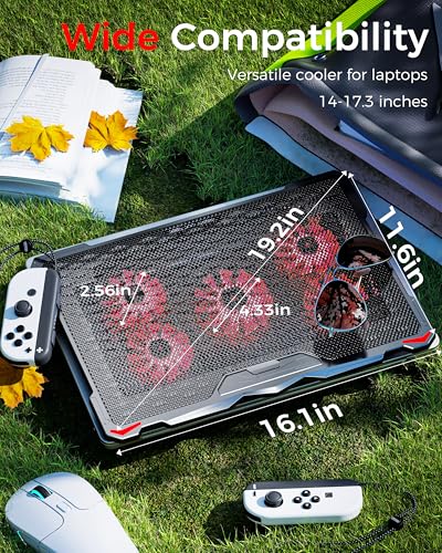 AICHESON Laptop Cooling Pad for 17.3" Notebook, Red 5 Fans - color: Red