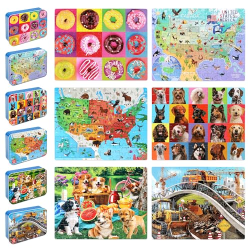 LELEMON Puzzles for Kids Ages 4-6,6 Pack 100 Piece Puzzles for Kids Ages 4-8 in a Metal Box,Educational Jigsaw Puzzles Puzzle Games Puzzle Toys for Girls and Boys - color: 6 Pack 100 Piece Puzzle 1