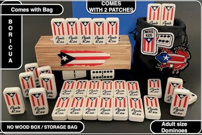Puerto Rico Dominoes Bag Set Domino Tiles Boricua PR Puerto Rican Domino Set Classic Double six Dominos Adult Size Must Have (Comes with Travel Bag) no Wood Box