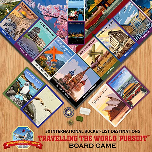 Funwares Travelling the World Pursuit Trivia Board Game, 2-6 Players | 300 Trivia Cards in 4 Categories: Political, Natural, Architectural & Religious, 30-60 Minutes, Family Night, Ages 8+