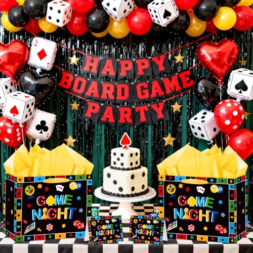 Neptniopllab Game Night Gift Bag with Card and Tissue Papers,Gaming House Board Games Themed Birthday Bag for Boys Kids Game Night Party Decorations Supplies