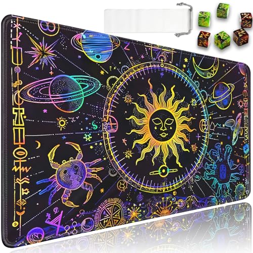 for MTG Playmat + Drawstring Travel Pouch + 6 Dice Counter, for Tabletop Trading Card Game Playmats or Mouse Pad, Anti-Slip Rubber 24 x 14 in, Sun Colored Totem for TCG Playmat (No with Zone) - color: JV-Playmat-6-1-I238