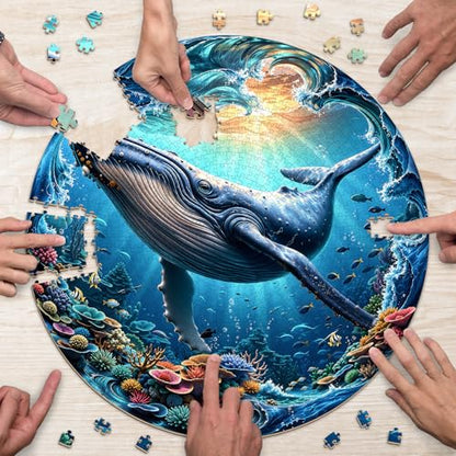 Puzzles for Adults 1000 Pieces, Ocean Blue Whale Jigsaw Puzzles 1000 Pieces for Adults, Circle Puzzles with Letters On Back, Challenging Family Game, 26.5 x 26.5in - color: Ocean Blue Whale