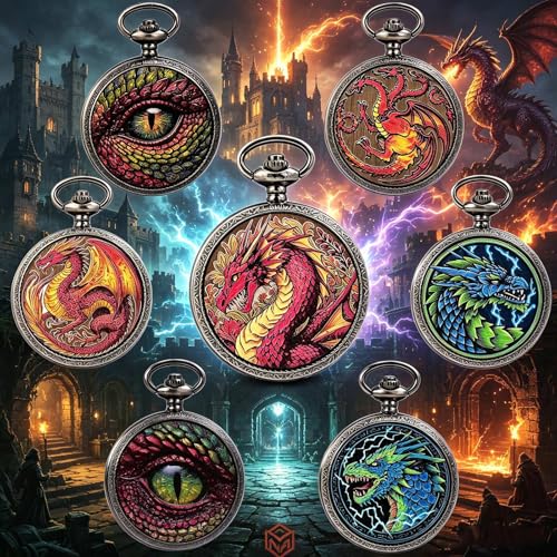 DragonSword D&D Dice Set with Pocket Watch Case, 7PCS Metal Dice Set for DND, Mini Dice with Gifts Case, Role Playing Board Games Accessories Gifts (3-Headed Dragon) - color: 3-headed Dragon