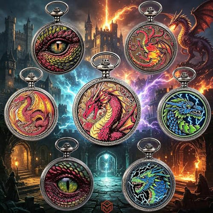 DragonSword D&D Dice Set with Pocket Watch Case, 7PCS Metal Dice Set for DND, Mini Dice with Gifts Case, Role Playing Board Games Accessories Gifts (3-Headed Dragon) - color: 3-headed Dragon