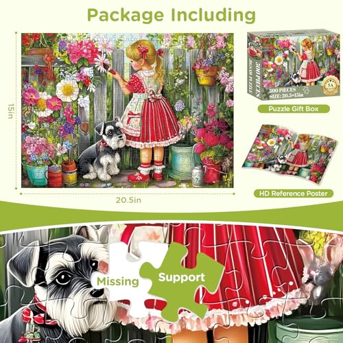 500 Pieces Puzzle for Adults, Beautiful Girl Jigsaw Puzzle, Cute Dog Garden Flowers Puzzle for Kids Adults Seniors, Recycled Cardboard Puzzle with Letters on Back, Fun Family Game Birthday Party Gift - color: Beautiful Girl