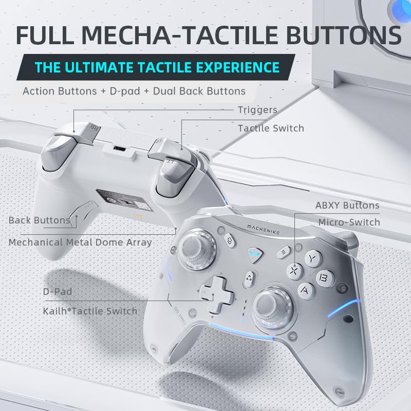 Machenike G5Pro Wireless Gaming Controller for Windows PC,Switch,IOS,Android,PC Controller Hall Effect Joystick/Triggers/Gyroscope,RGB Lights,Frost White - color: Frost White