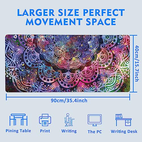 Large Mouse Pad Extended Gaming Desk Mat,Ancient Abstract Mandala Graphic Gaming Office Home Mousepad Keyboard Mouse Mat,Non-Slip Rubber Base 35.4x15.7 Inch Mousepads, U21KR-6M16-9R011 - color: Ancient Abstract Mandala Graphic