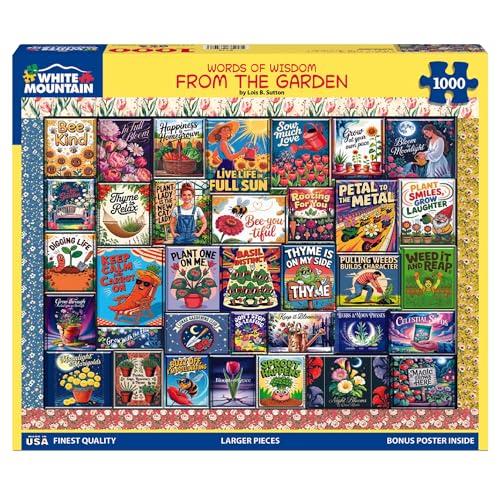 White Mountain 1000 Piece Jigsaw Puzzle, Wisdom from The Garden | Large Pieces, Gift for Adults and Family, 24"x30" in, Spring Collage