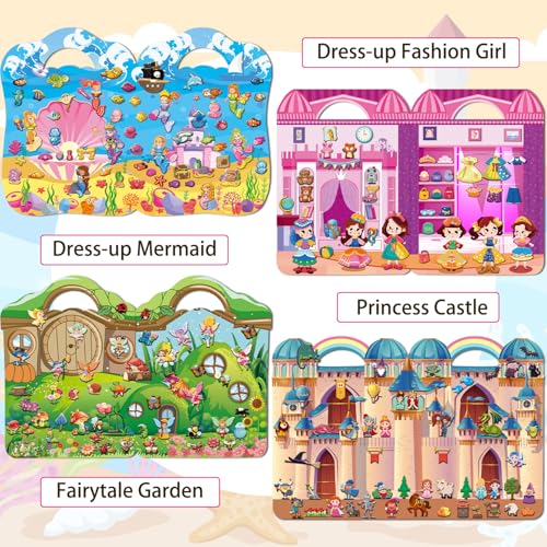 Kalysky Dress Up Sticker Books for Girls Ages 2-4 4-8, Reusable Puffy 3D Sticker Books for Toddlers 2-4 Years, Include Princess Mermaid Fairy and Fashion Girl,Activity Book for Toddlers 1-3 - color: 4 Set - Princess/Mermaid/Fairy/Fashion