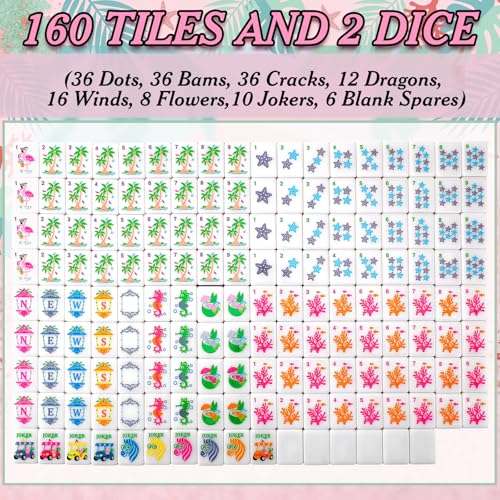 Civaner 160 Palm Beach American Mahjong Tile Set | 1.2'' x 0.87'' x 0.55'', 3D Mini, Coastal Travel Mahjong Set, Family Friends, Gathering Entertainment, Party Gifts