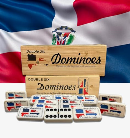 PRK 14 Dominican Republic Dominoes Double Six Novelty Set with Dominican Republic Flag Design - Ideal for Parties 1 Set med Size Domino