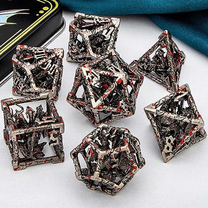 ARUOHHA Hollow DND Dice Set Blood Spatter 5-Headed Dragons D and D Dice with Gift Box, Role Playing Games 7PCS RPG Metal Dungeons Polyhedral Dice D20 D12 D10 D8 D6 D4 - color: Blood Apatter