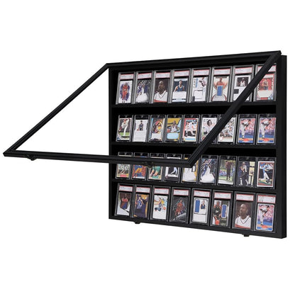 VERANI 36 Graded Sports Baseball Card Display Case Wall Mount Black | Lockable Trading Card Wall Cabinet,98% UV Block Acrylic Panel,Premium Wood Frame,Vertical Wall Mount Only - size: Large-Horizontal-Black-BlackLock