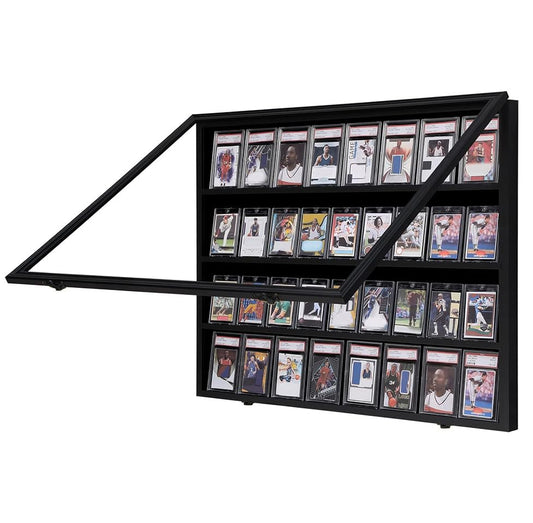VERANI 36 Graded Sports Baseball Card Display Case Wall Mount Black | Lockable Trading Card Wall Cabinet,98% UV Block Acrylic Panel,Premium Wood Frame,Vertical Wall Mount Only - size: Large-Horizontal-Black-BlackLock