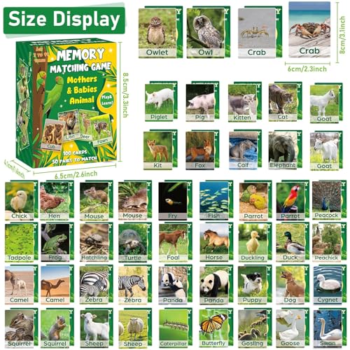 gisgfim 100 PCS Memory Matching Game Adult & Baby Animal Memory Games Educational Matching Game for Kids and Adults A Fun & Fast Animal Memories Games Toddlers Preschool Family Board Gift - style: Adult & Baby Animal
