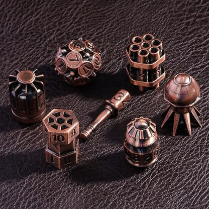 UDIXI Metal DND Dice Set 7PCS RPG Polyhedral Metal D&D Dice Set Copper | Bomb Shape, Solid Metal, Cool Design, Leather Pouch Packaging, for Dungeons and Dragons Role Playing Games Tabletop Games - color: Ancient Copper