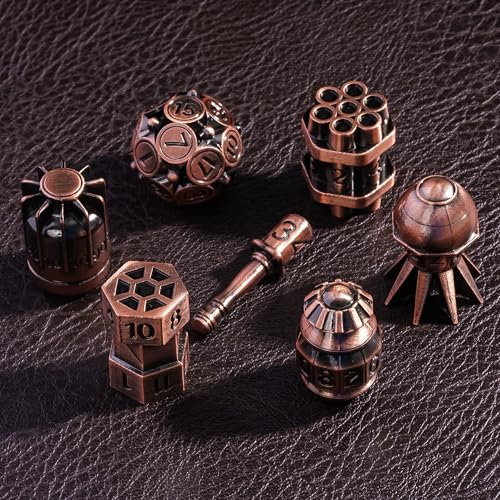 UDIXI Metal DND Dice Set 7PCS RPG Polyhedral Metal D&D Dice Set Copper | Bomb Shape, Solid Metal, Cool Design, Leather Pouch Packaging, for Dungeons and Dragons Role Playing Games Tabletop Games - color: Ancient Copper